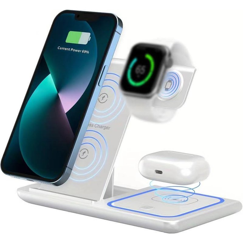 Foldable 3 In 1 Fast Charging Station, 15W Wireless Charger Stand Compatible With IPhone 15, 14, 13, 12, 11/Pro/Max/Mini/Plus, X, XR