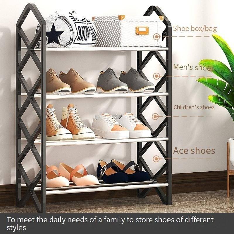Modern Steel Pipe Shoe Rack - Space Saving 4-Tier Shoe Organizer For Apartment/Dorm Easy Assembly No Tools Needed
