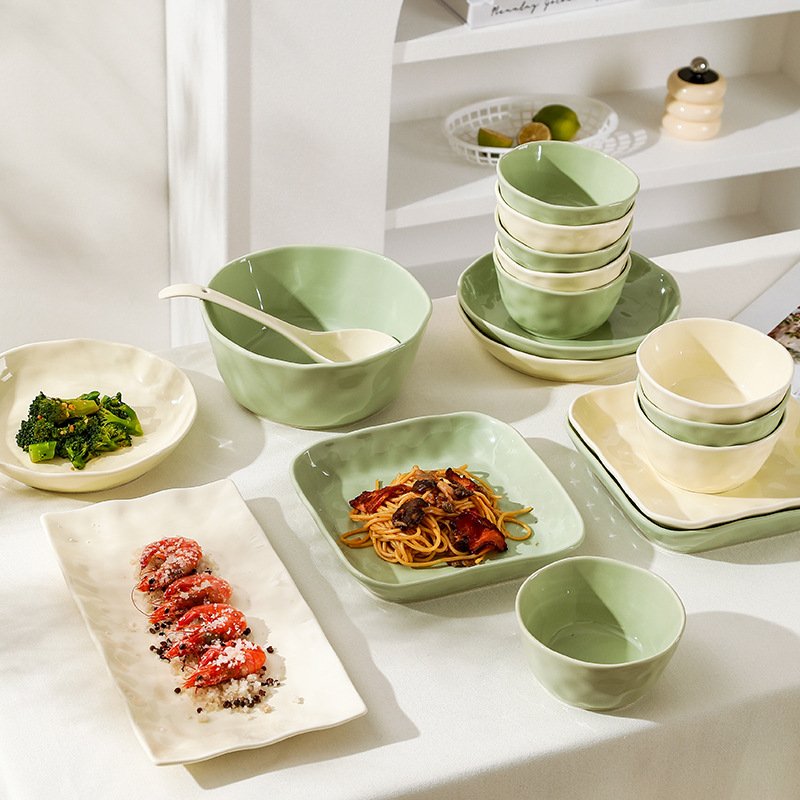 Cream Aesthetic Dinnerware Set - 16-Piece Modern Tableware For Home Minimalist Bowls & Plates With Chopsticks (Microwave & Dishwasher Safe BPA-Free)​