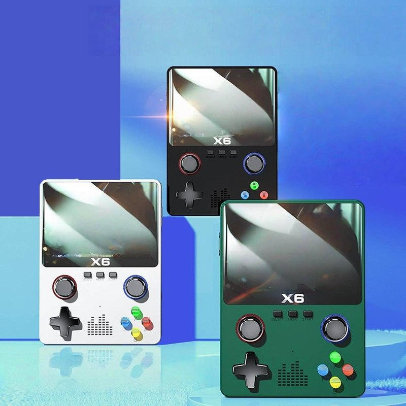 Console de jeu rétro X6 avec deux joysticks, mémoire de 32 Go, sorties HDMI et AV, émulateur portable pour jeux classiques, connexion TV incluse.