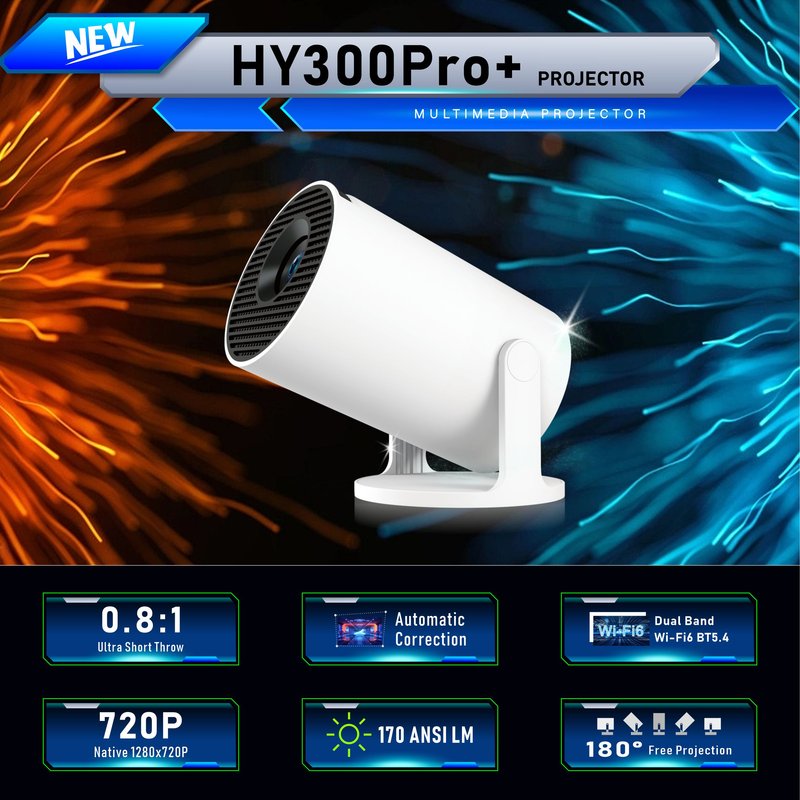 HY300Pro+ Smart Projector Supperted 4K Android 11 Dual Wifi6 330 ANSI Quad-core Allwinner H713 1080P Home Cinema Outdoor