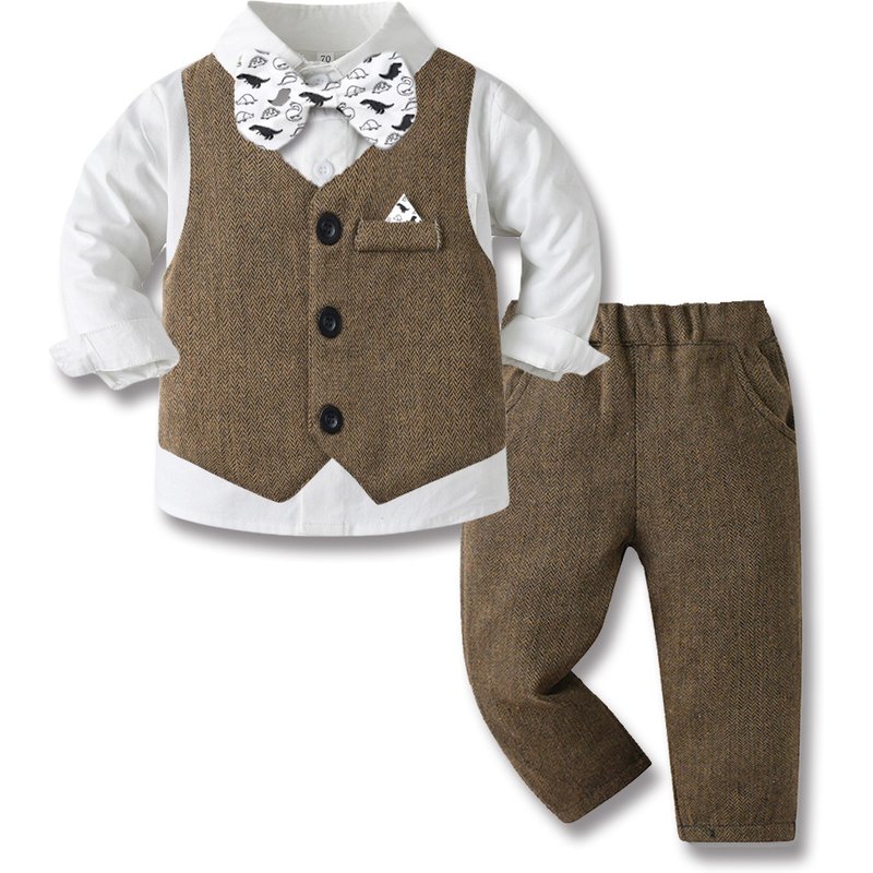 Kid's Clothing Spring and autumn children's suits handsome boys flower girl vest dress boy baby first birthday medium and large children's suits