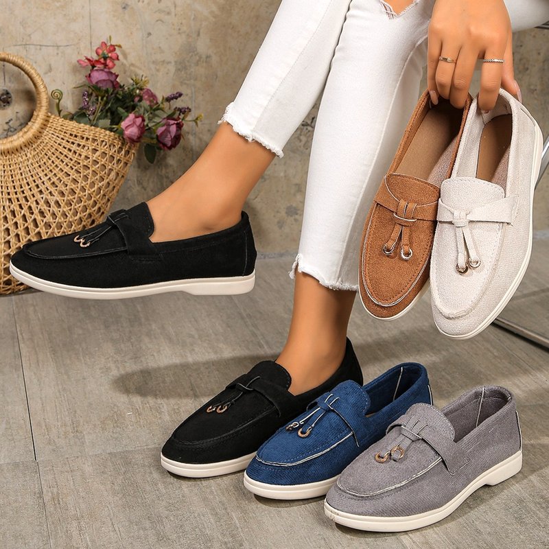 SHLIANG Suede Leather Women Loafers Shoes Spring Autumn Fashion Casual Women Shoes Rubber Sole Women Flat Loafers Comfortable Shoes Y0190