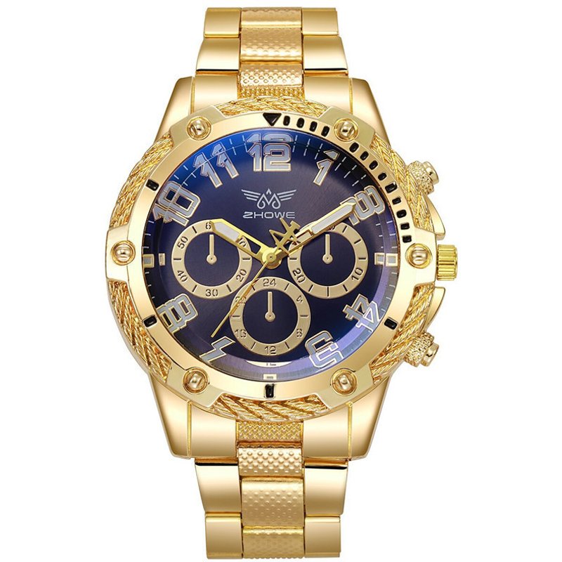 watch men's watch watches alloy blue light Three-eye quartz watch men's large dial men's watch