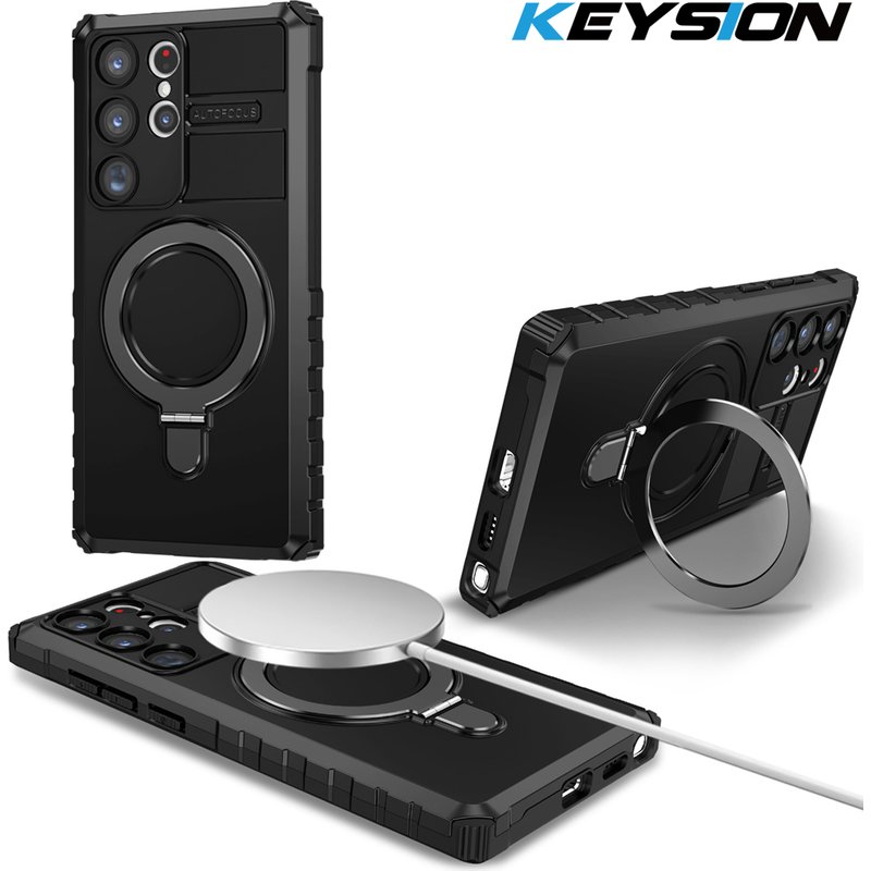 KEYSION Magnetic Case for MagSafe for Samsung S23 Ultra S23+ S22 Plus S21 S20 FE Ring Stand Phone Cover for Galaxy Note 20 Ultra