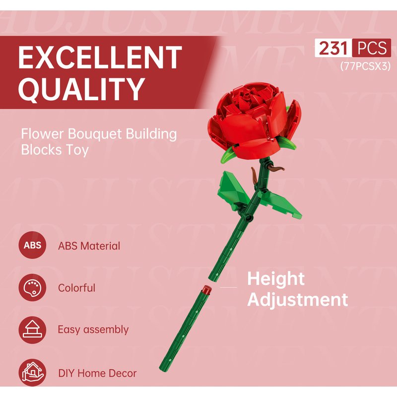 Building Blocks red rose building blocks bouquet puzzle assembly home decoration Valentine's Day gift