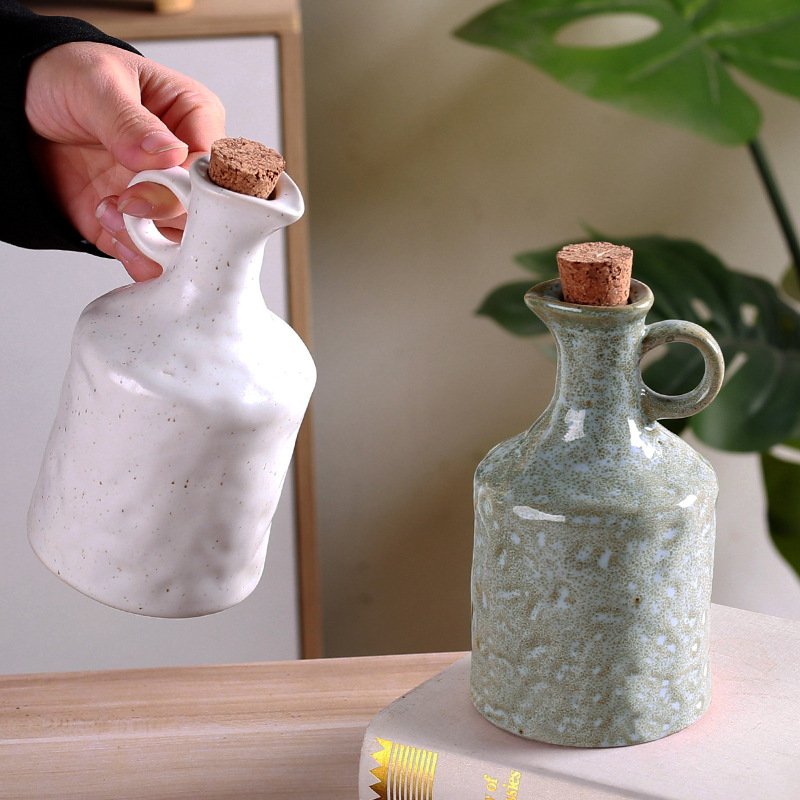 Special Oil Pot Without Oil Household Sauce And Vinegar Pot Creative Hand Kneaded Texture Ceramic Oil Bottle Lid Leak Proof