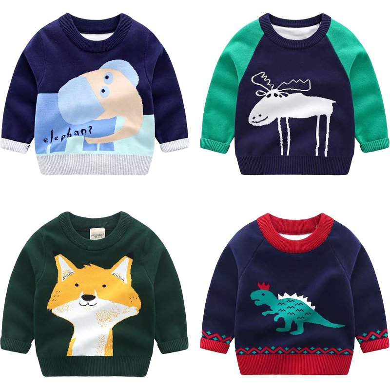 XUANMU Autumn Winter Children Boy Girl Sweater Long Sleeve Cartoon Animal Kids Boys Pullover Toddler Baby Knitted Jumper XB122