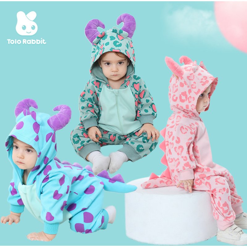 Qiletu New Spring Infant Baby Cute Pure Cotton Knitted Jumpsuit Polka Dot Little Monster Total Link