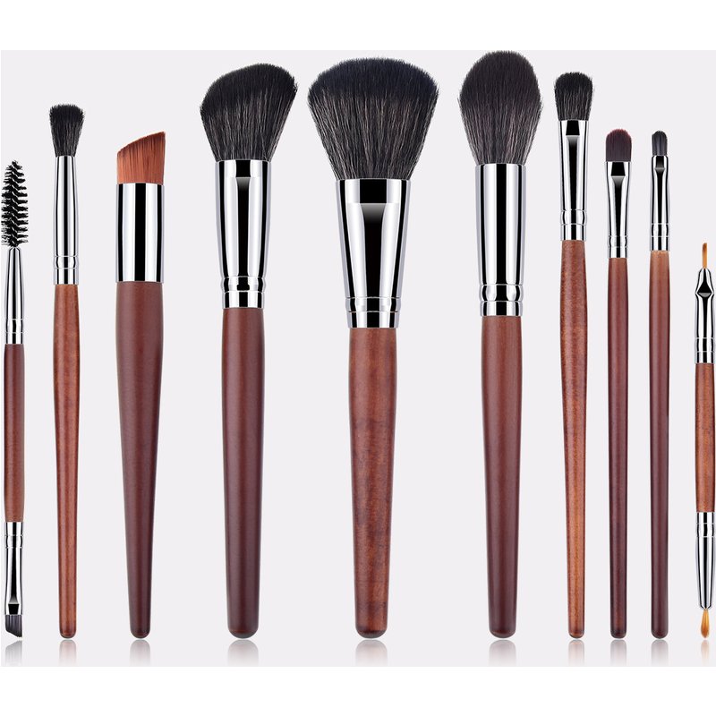 10 mahogany color makeup brush set