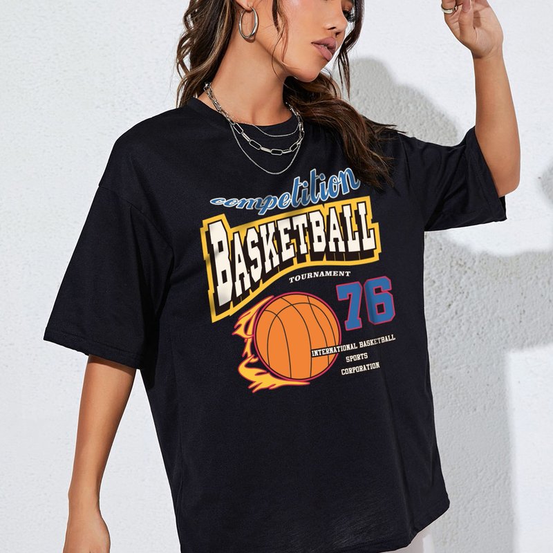Basketball Baby Graphic Print Drop Shoulder Large Size Women's T-Shirt Fashion Casual Summer Women's Top Lazy Style