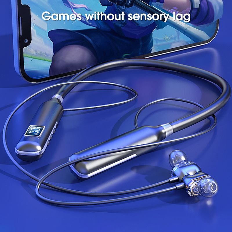 Wireless Earphone High Fidelity Intelligent Noise Cancelling LED Digital Display Bluetooth Neckband Stereo Earbud for