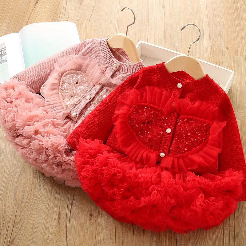Girls 2023 Winter New Western Korean Edition Little Girl Tutu Dress Knitted Long sleeved Children's Set Skirt Trend