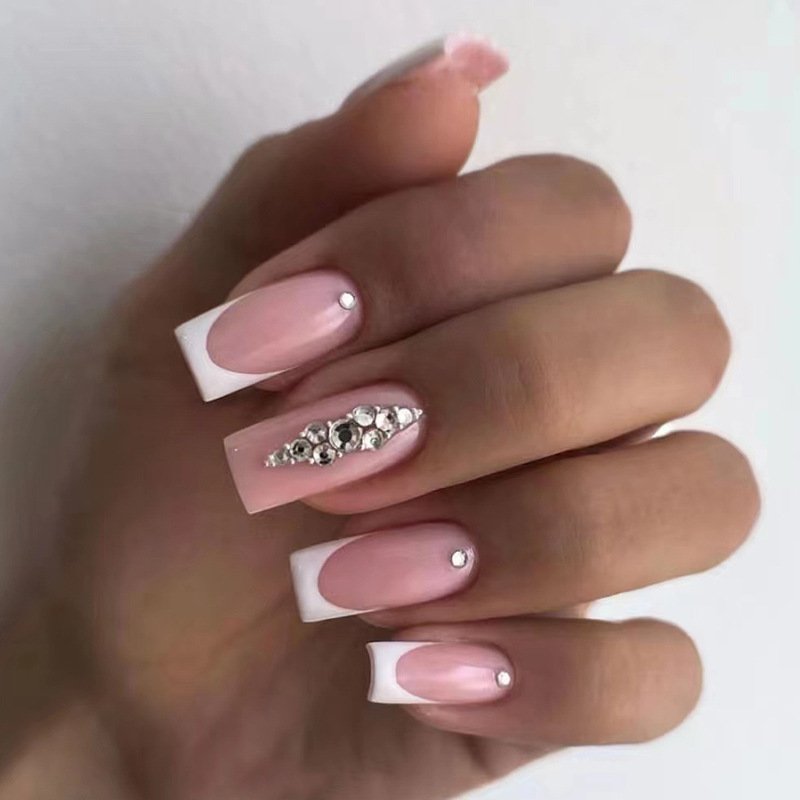 False Nails Simple Pure Want To Wear Armour Crescent White French Side Atmosphere Mature Diamond Powder Through Hot Explosive Nails