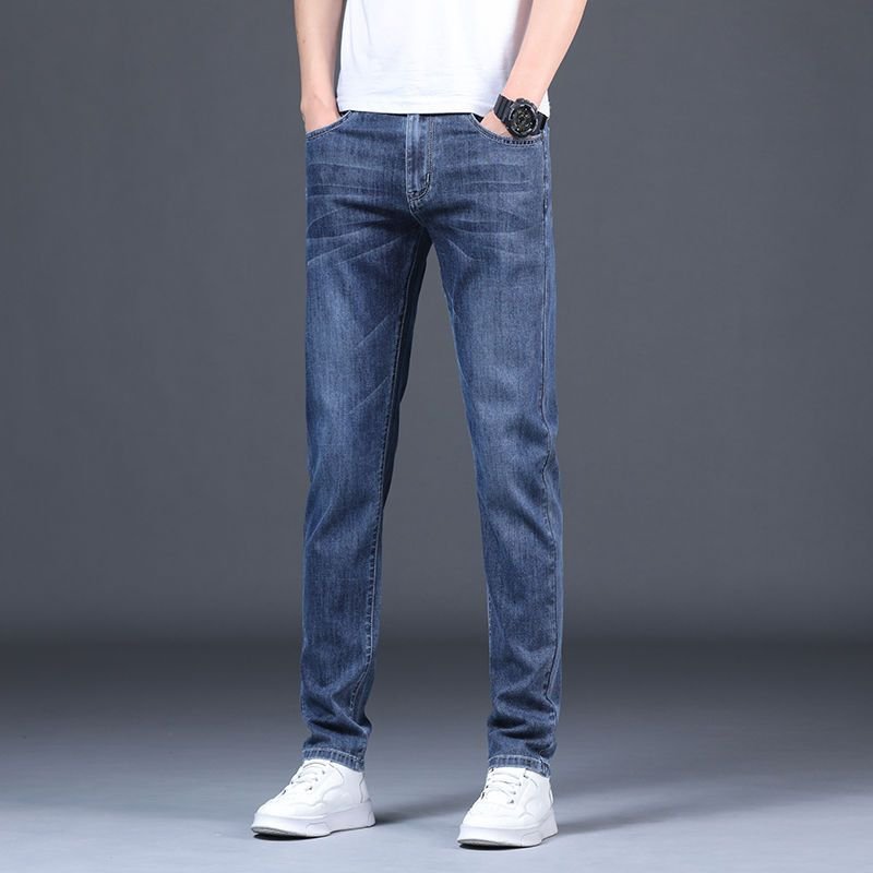 High end jeans, men's embroidery, printed trendy brand, elastic slim fit small straight leg, light luxury, versatile