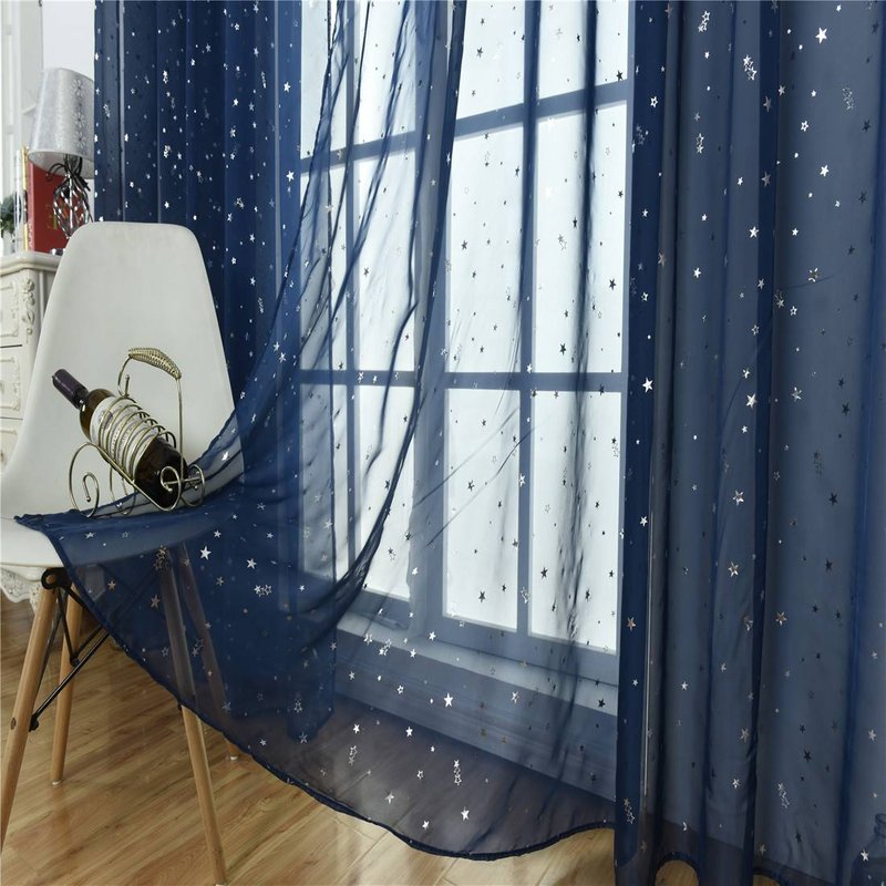 Silver Star Window Curtain - Sheer Net Panel For Bedroom & Living Room (Celebrity Style, Breathable Design)