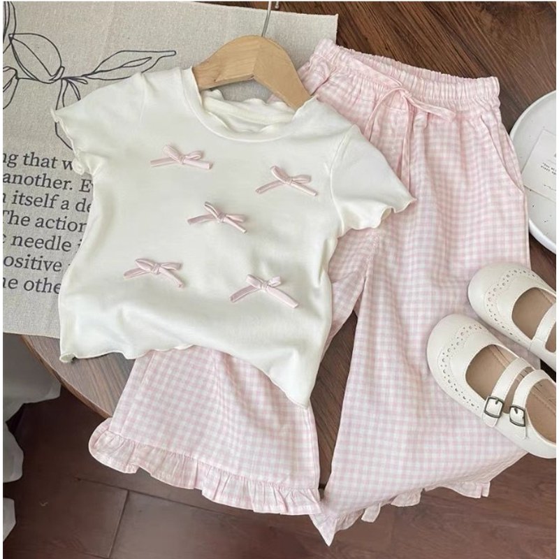 Mother & Kids Kids Clothing Color Striped Sleeveless Vest Plus Embroidered Jeans Set