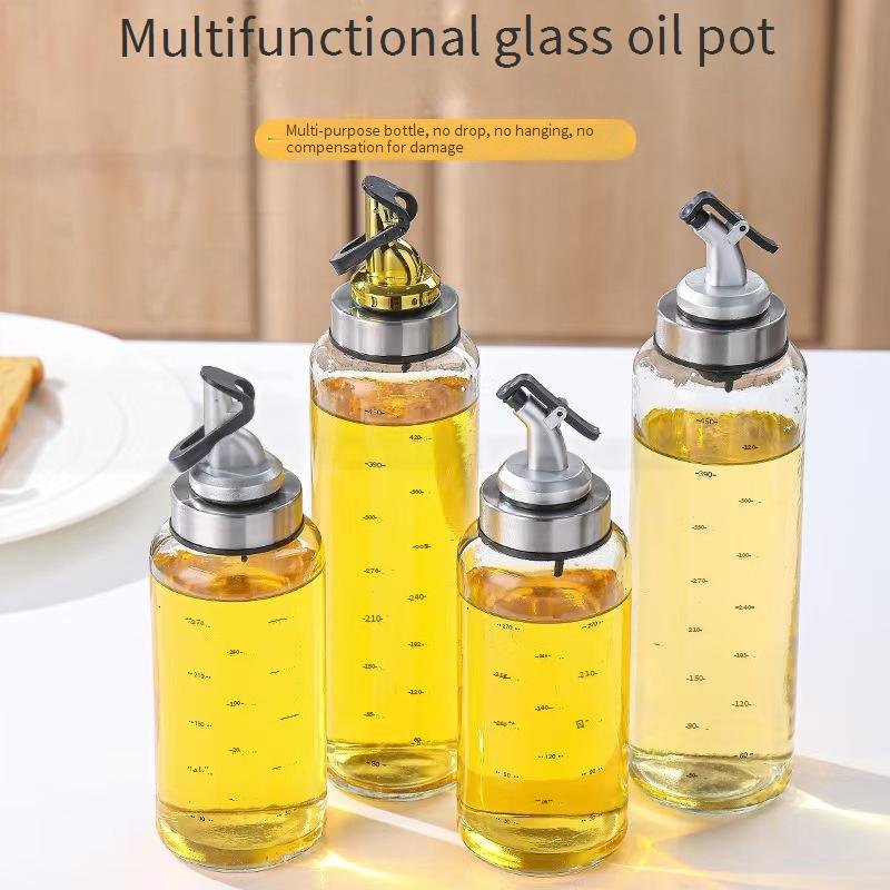 Glass Oil Dispenser Bottle - Leakproof Kitchen Oil Container For Soy Sauce Vinegar & Sesame Oil (Set Of 3 500ml Each With Pour Spout)​