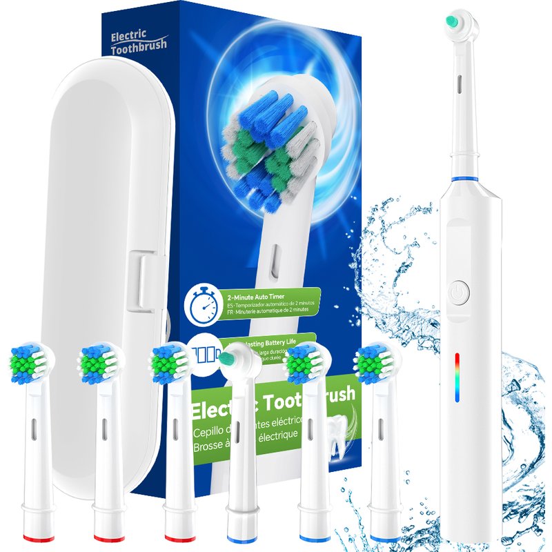 Electric Toothbrush With 6 Brush Heads & Travel Case, Rechargeable Electric Toothbrushes - 3 Modes & 2 Min Timer, Compatible With Oral B Brush Head