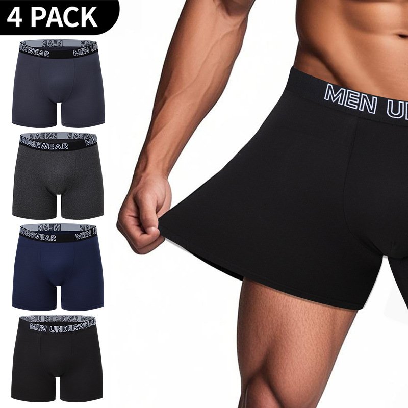 Overseas Platform 4-Pack Men's Mid-Length Solid Color Basic Versatile Plus Size Boxer Briefs Wholesale
