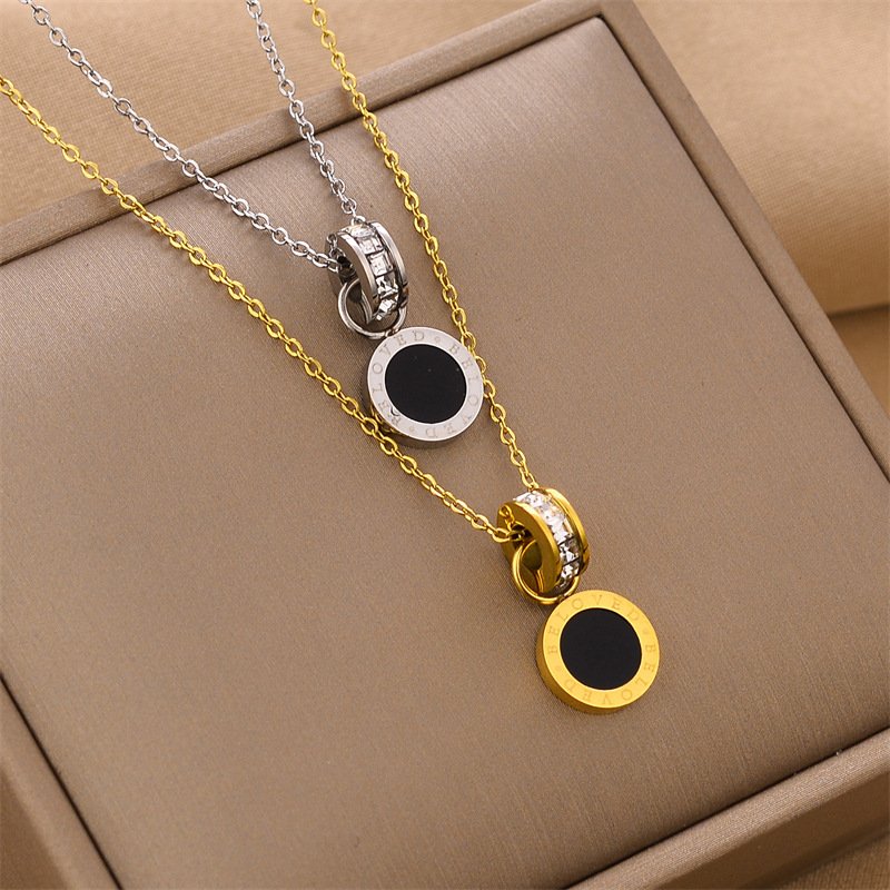 Roman Numerals Gold Color Stainless Steel Pendant Necklace for Women Men Fashion Luxury Small Waist Tassel Choker Chain Jewelry