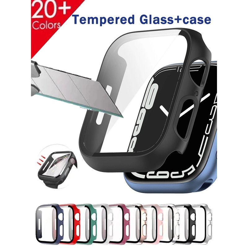 Case for Apple Watch 7 8 45mm 41mm 44mm 40mm Screen Protector glass+Cover Straight Edge Bumper iWatch 4 5 SE 6 Accessories ultra