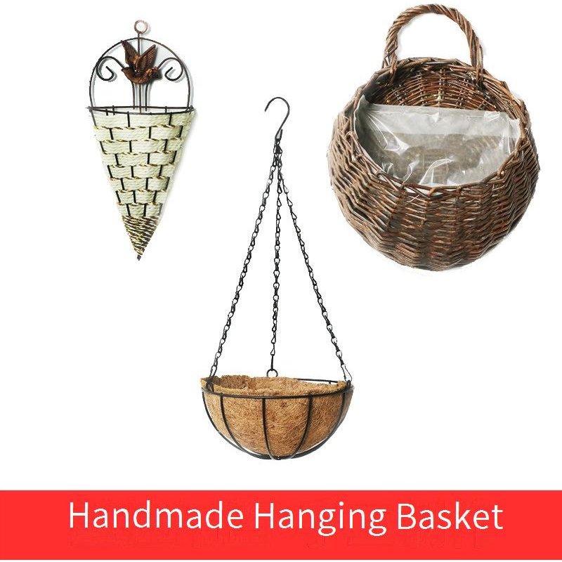 Rustic Wall-Mounted Hanging Basket Planter - Wrought Iron Half Round Flower Pot Holder For Pothos Plants, Indoor Outdoor Garden Decor