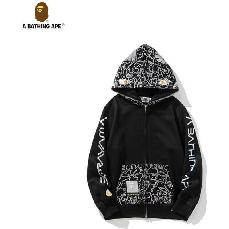 A BATHING APE ABC Sorayama High Quality Pure Cotton Version SHARK FULL ZIP HOODIE MENS AND WOMEN