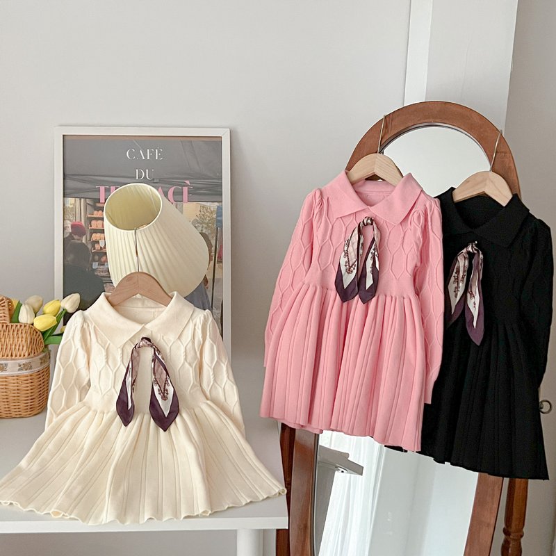 Girls' New Sweater Dress Scarf Knitted Long Skirt Western Style Korean Version Baby Girl Princess Dress Fashionable Western Style Skirt