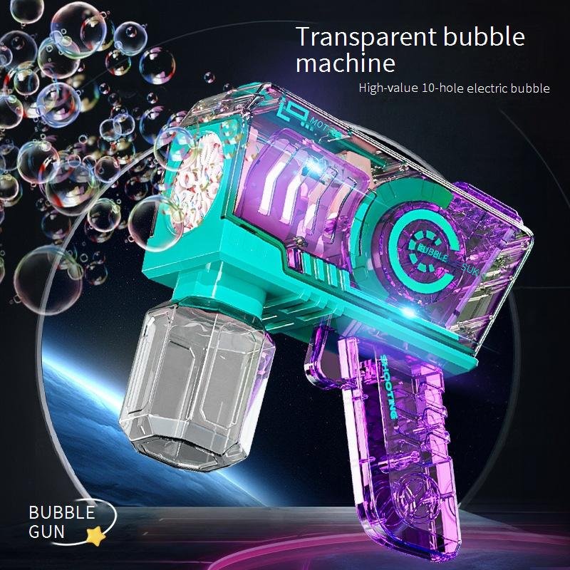 Kids Transparent Bubble Blaster - Automatic Handheld Bubble Gun 500+ BPM Outdoor Play & Party Toy With LED Lights