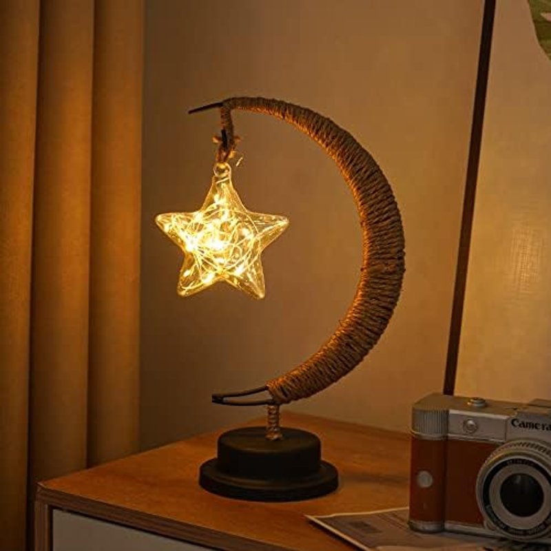 Led Star Moon Night Lights Table Lamp Creative Ramadan Lamp For Kid Room Bedroom Home For Eid Mubarak Muslim Islamic Festival Holiday Wedding Party Decoration