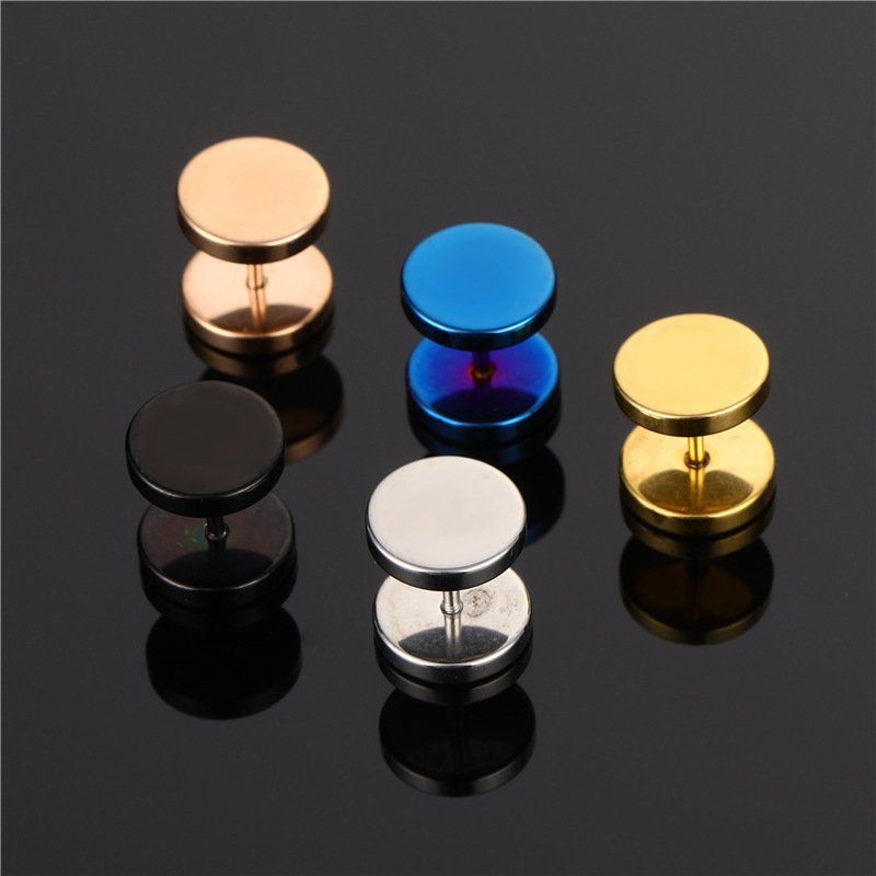 Fashion titanium steel barbell earrings Stainless Steel Round Circle Stud Earrings For Men Women Not Fade Ear Rings Jewelry