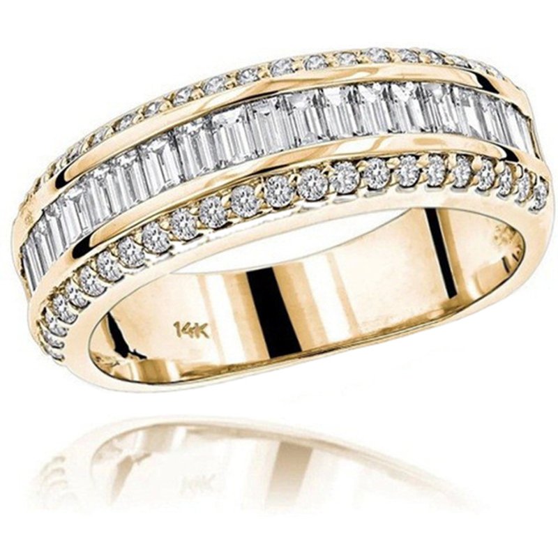 Hot Europe and the United States light luxury fashion 14K gold three-row diamond ring