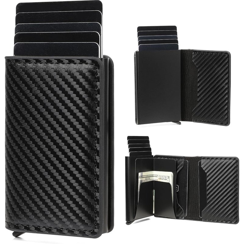 RFID Blocking Card Holder – Auto-Pop Carbon Fiber Wallet For 6-8 Cards (10 Colors/Snake Print)