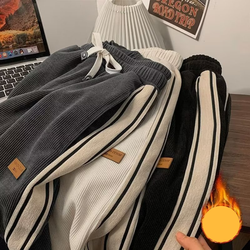 Men's Clothing Autumn And Winter Plus Fleece Pants Men's Teenagers Loose Straight Wide Leg Pants Boys Sports Casual Trousers High Street Summer