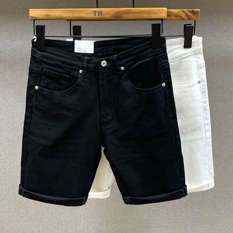 Men's Clothing Fashionable All Match Black And White Denim Shorts Thin Style Trend Summer New Mid Length Pants Casual Shorts