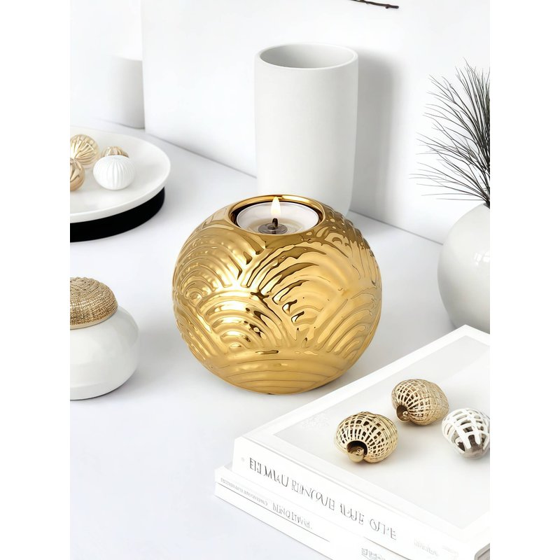 1PC Round Ceramic Advanced Art Candlestick Suitable For Living Room, Desktop And Office Decoration Candlestick Beautiful Ornament