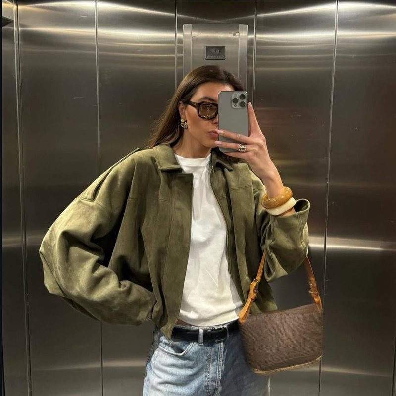 ​​Men's & Women's Spring Bomber Jacket – Soft-Touch Polyester Aviator Coat, Streetwear Zip-Up Lightweight Jacket (Green, S-L)​​