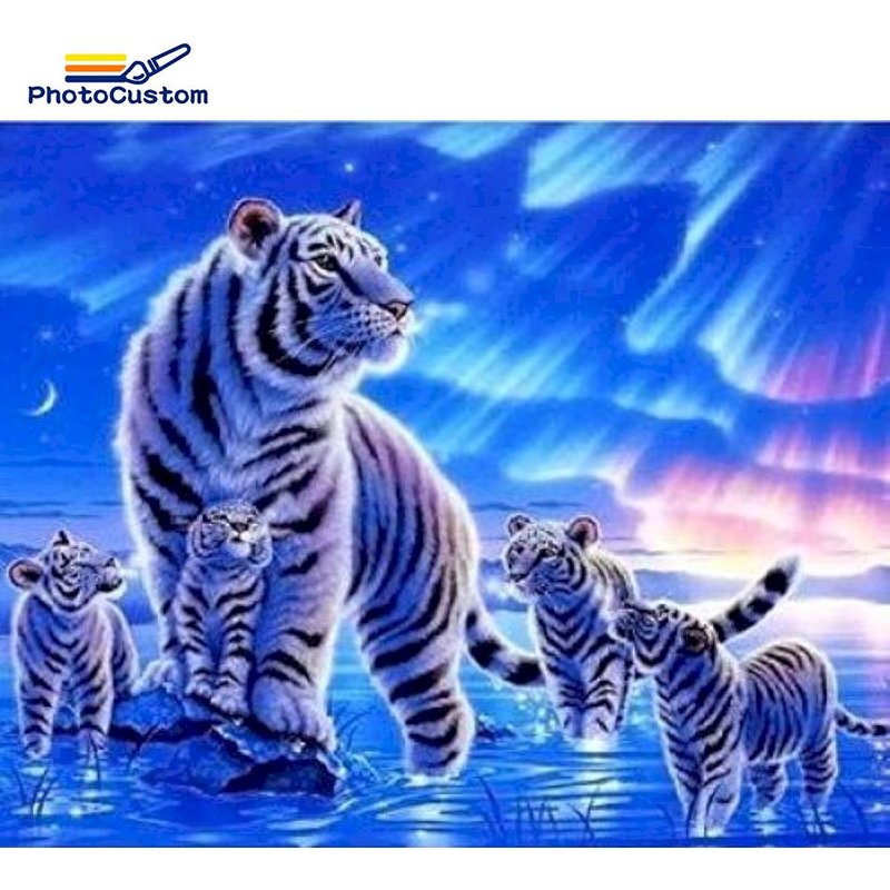 PhotoCustom 5d Diy Diamond Paintin White Tiger Animal Diamond Embroidery For Kid Original Gifts Wall Decor