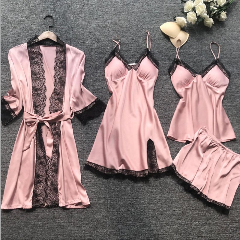 Women's home nightgown four-piece sexy nightgown with breast pads manufacturer wholesale