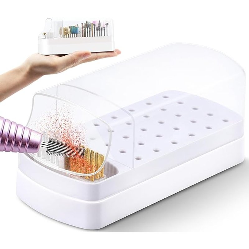 Nail Drill Bits Holder, Large 2 in 1 Nail Bits Organizer with Steel Wire & Nylon Brushes, 30 Holes Nail Bits Case Stand Manicure Tools