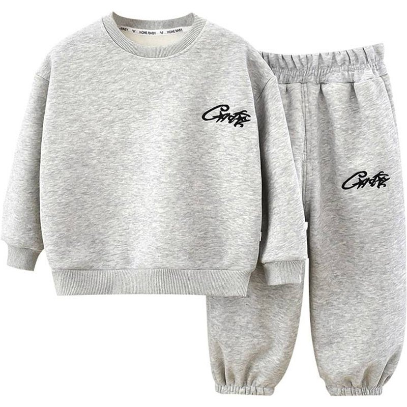 Kids' Fleece-Lined Hoodie & Jogger Set - Cozy Winter Tracksuit With Embroidery Detail, Unisex Casual Outfit