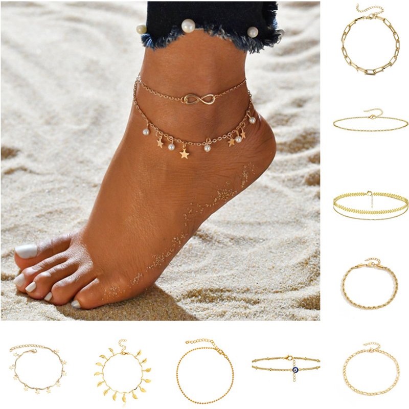 Jewelry Bohemian Adjustable Summer Chain Collection with Multiple Fashionable Alloy Beach Feet Accessories