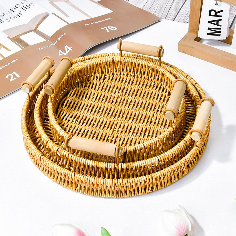 Phoenix Craft Rattan Snack Basket - Eco-Friendly Woven Tray With Handles For Fruits & Desserts
