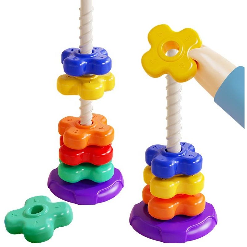 Wholesale Toys Rain-bow Rotating Tower Fun Stacking Toy Baby Rotating Block Tower Educational Early Education Enlightenment Toys