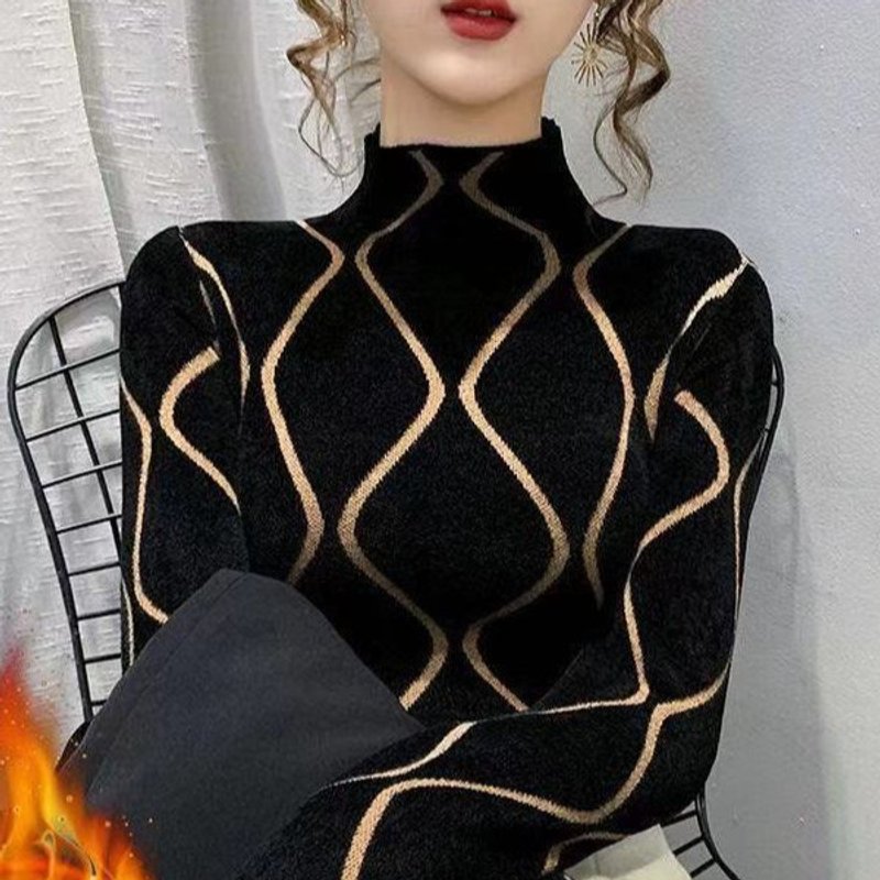 ​​Semi-Turtle Neck Thermal T-Shirt – Thickened Fleece-Lined Top For Women​​