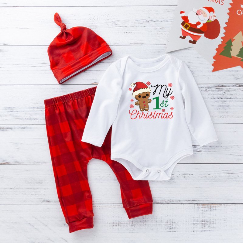Baby clothes fall and winter newborn Christmas baby clothes cartoon Christmas deer pajamas pants with cap infant suit
