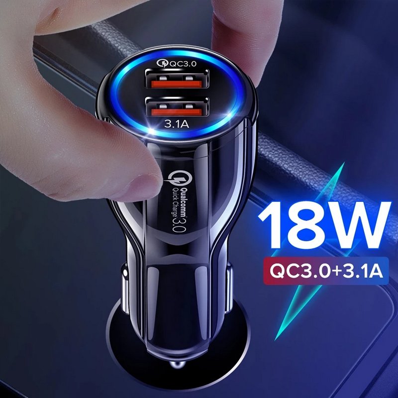 Dual USB QC 3.0 Car Charger Quick Charge 3.0 Phone Charging Car Fast Charger 2Ports USB Portable Charger For iPhone Xiaomi Samsung OPPO Vivo