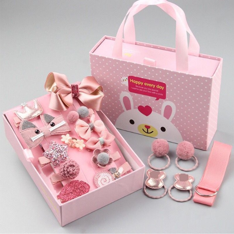 Kids Clothing 18 Piece Set Portable Gift Box Hair Rope Princess Little Girl Hair Rope Baby Hair Clip Gift Box Set