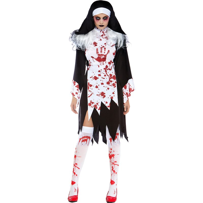Women's Clothing S-XL Vampire Zombie Blood Stained Nun Costume Halloween Costume Cos Costume Playing Blood Drip Zombie Nun Costume
